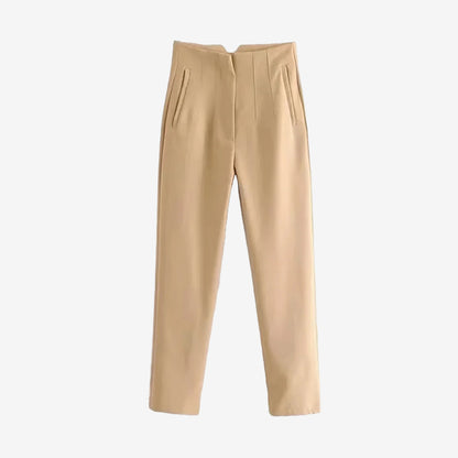 High Waist Trousers with Seam Detail and Zipper Fly