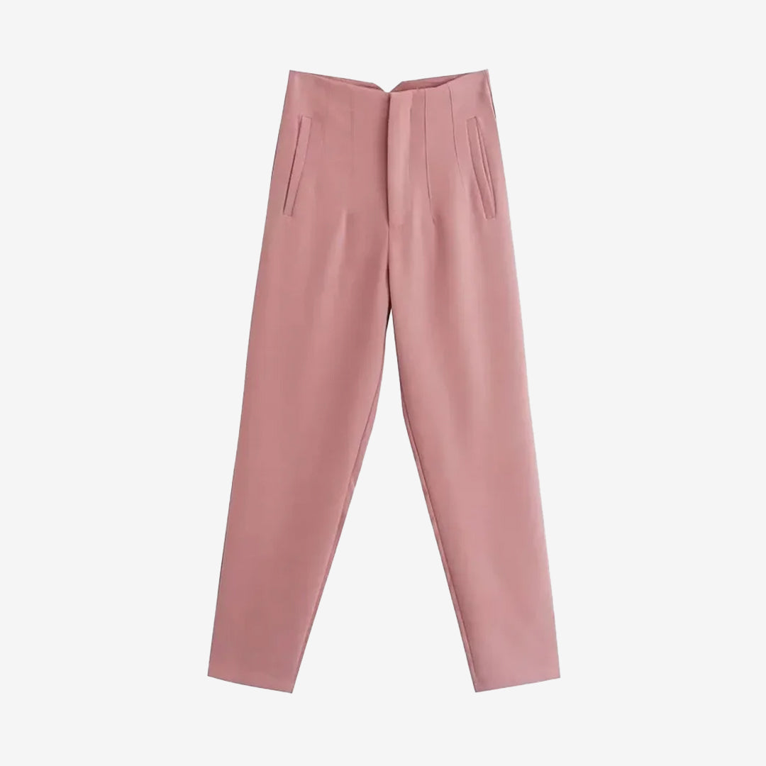 High Waist Trousers with Seam Detail and Zipper Fly