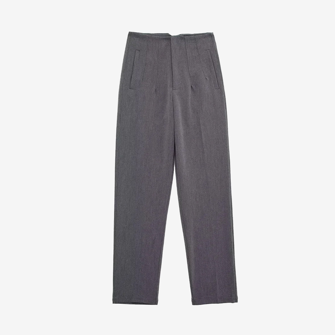 High Waist Trousers with Seam Detail and Zipper Fly