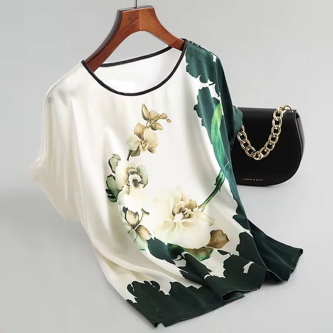 Fashion Floral Print Plus Size Satin Blouse