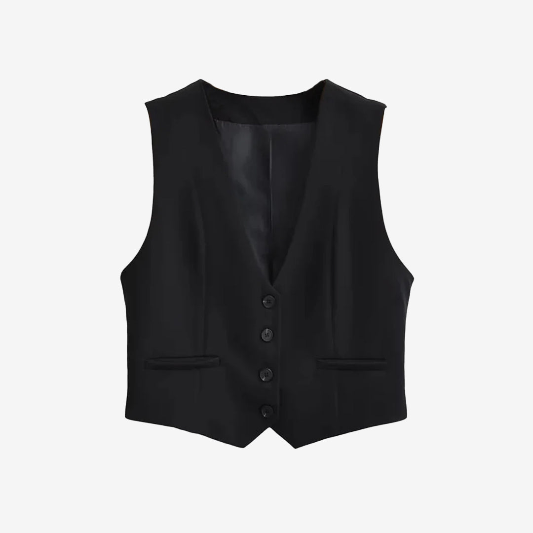 Front Buttons Cropped Waistcoat Vintage V Neck