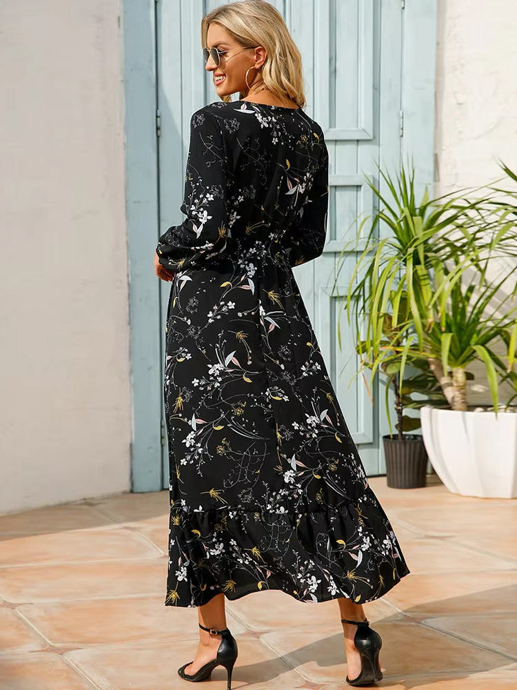 Olivia Dress Long Sleeve High Waist Chiffon Floral