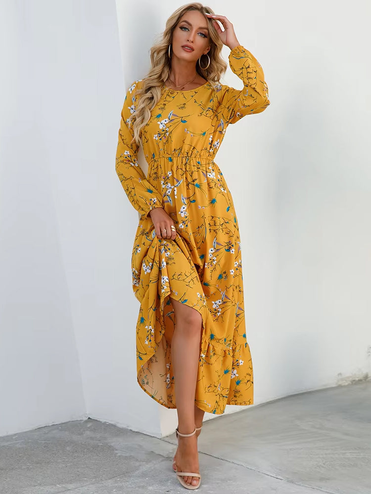 Olivia Dress Long Sleeve High Waist Chiffon Floral