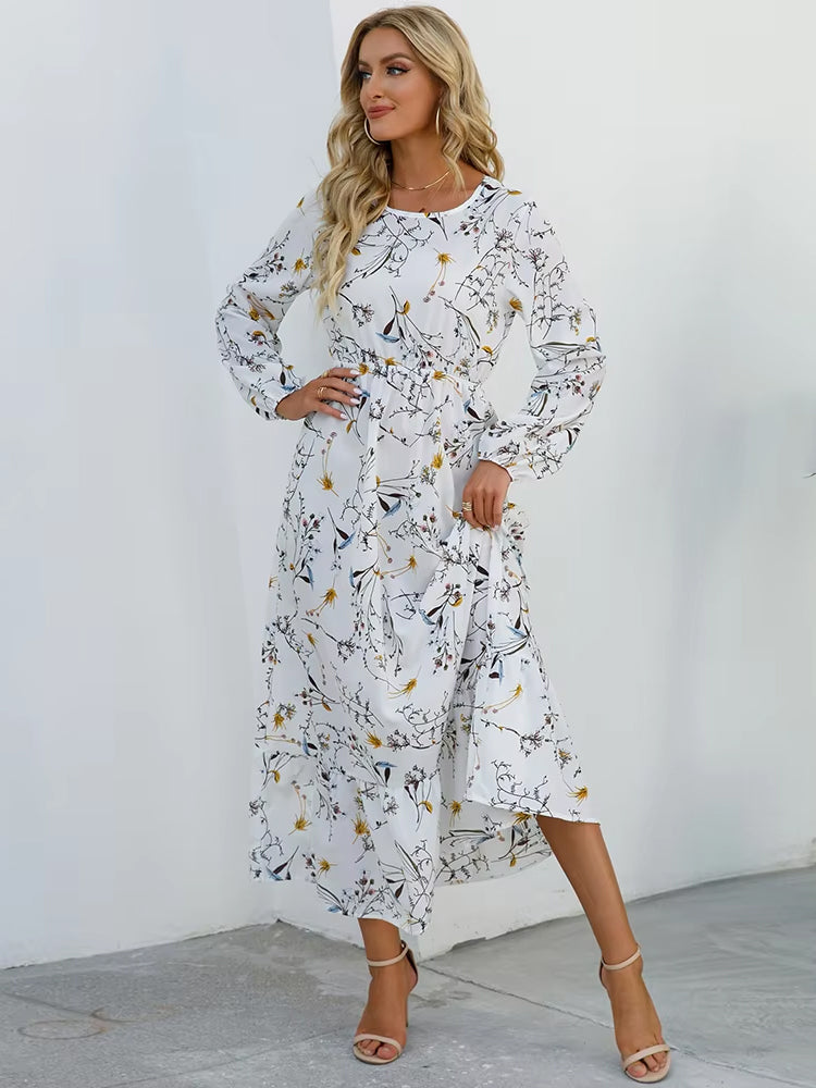 Olivia Dress Long Sleeve High Waist Chiffon Floral